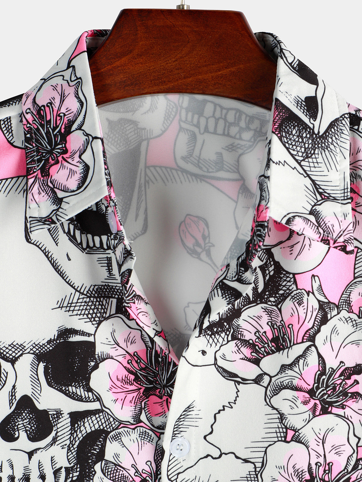 Mens Hawaiian Shirt Pink Skull Art Casual Short Sleeve Button Down